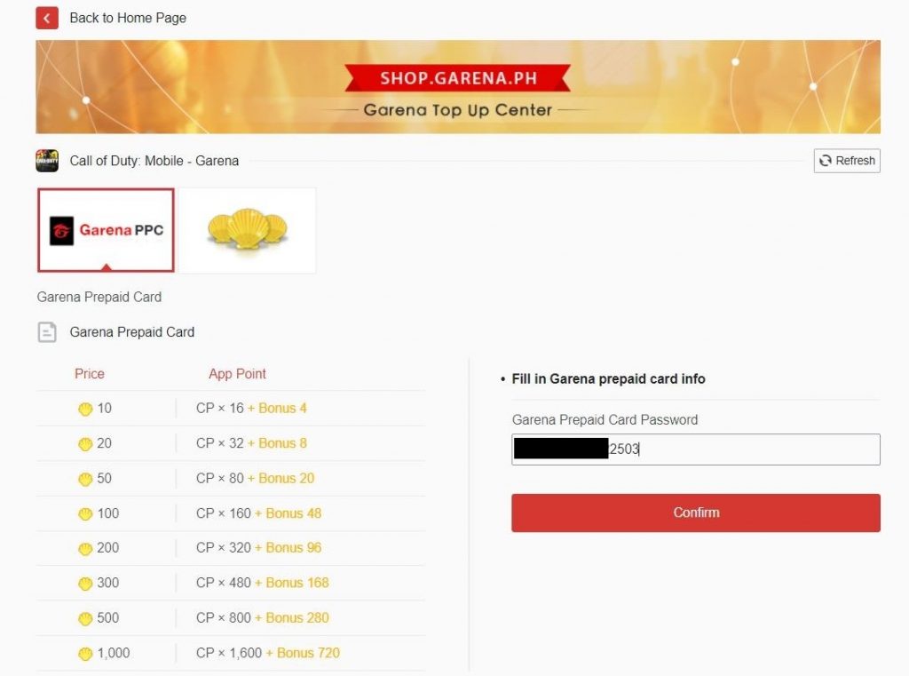 garena shells price